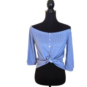 Forever 21 Off the Shoulder Blouse, Small, NEW, button down, Blue